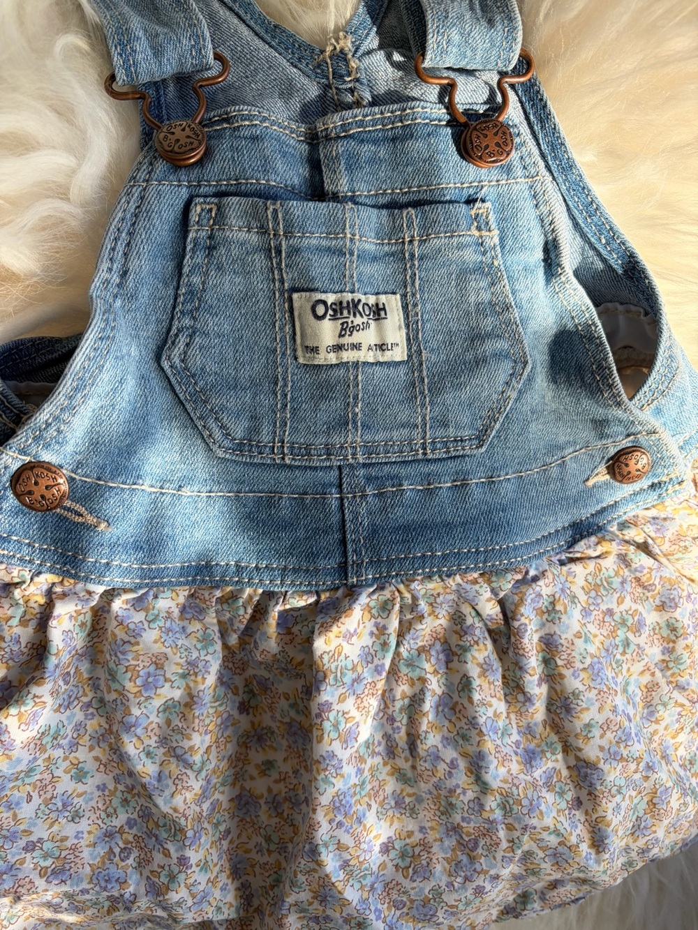 OshKosh B'gosh Denim Overall Dress with Pastel Floral Skirt
